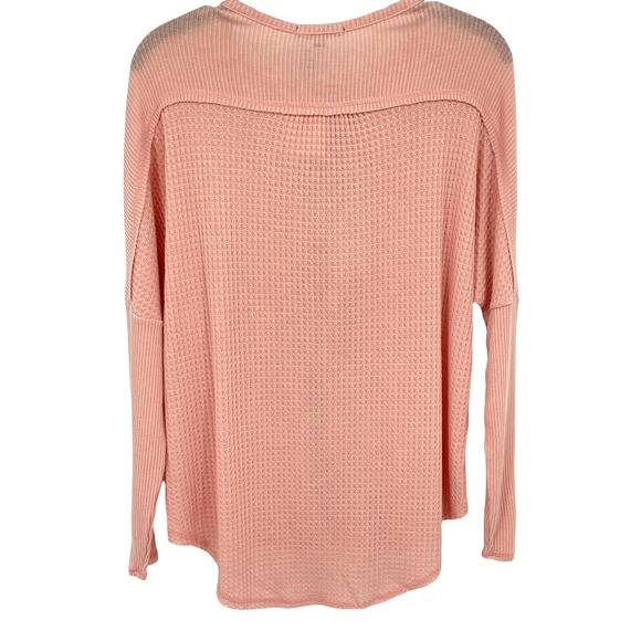 Gibsonlook Mixed Rib Waffle Knit Henley Long Sleeve Blush Pink SizeXS - Picture 3 of 9